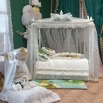 ob11床幔定制复古蕾丝纱蚊帐法式gsc微缩bjd12/8分娃屋家具