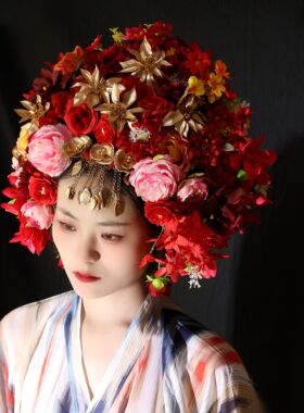 【一物一喜】新娘红色簪花  新娘头饰 簪花头饰 汉服拍照摄影
