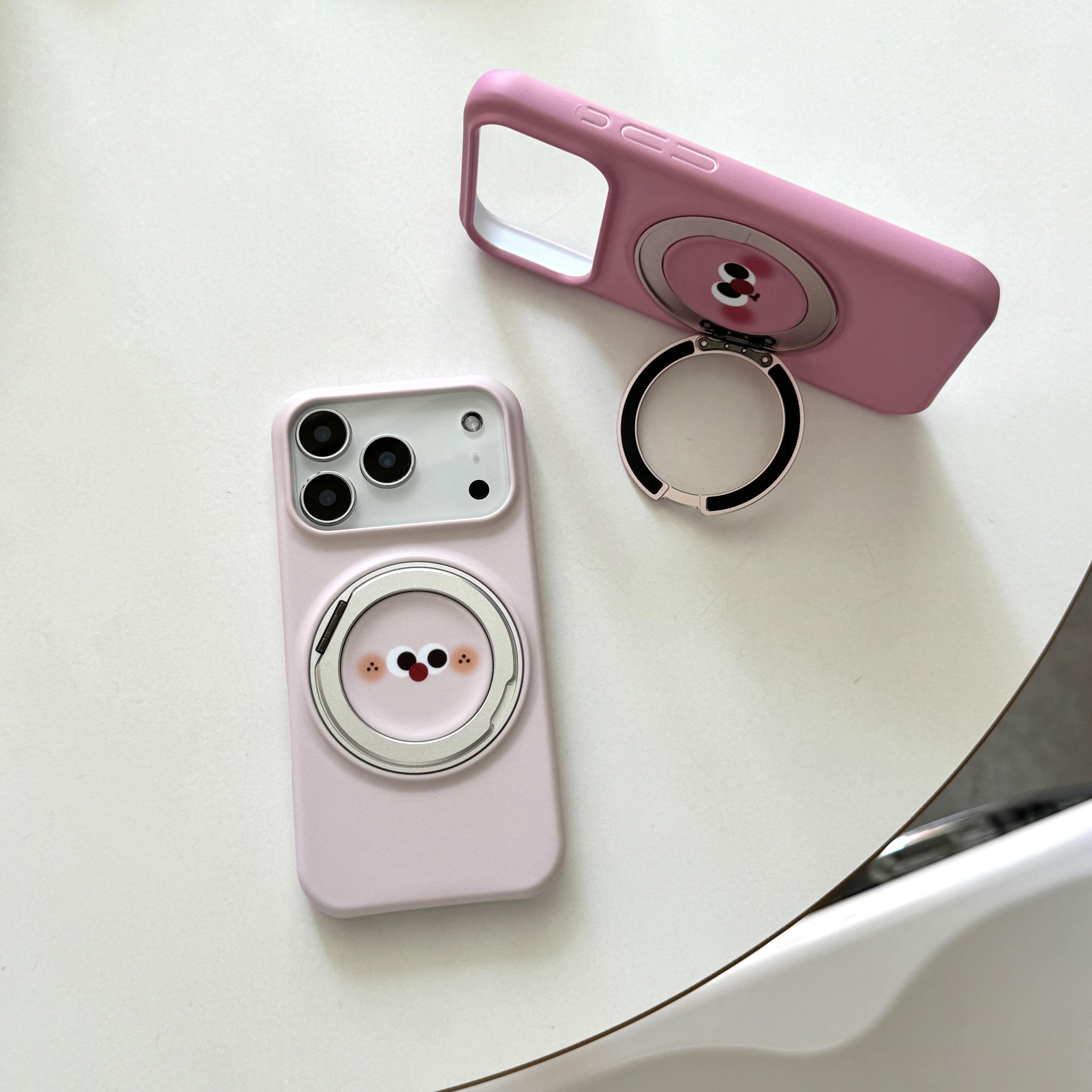 适用于苹果iPhone15/16磁吸支点15pro手机壳卡通支架15promax保护套16pm粉色表情可爱17promax/17pro