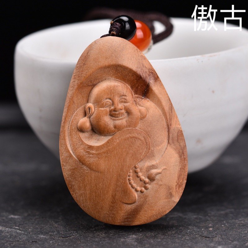 迈索尔老山檀香木大肚弥勒佛吊坠女士项链男款红木佛像挂件护身符