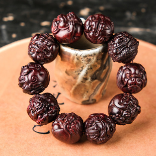 真品印度小叶紫檀木龙生九子手串檀香木手链念珠红木雕刻木雕佛珠