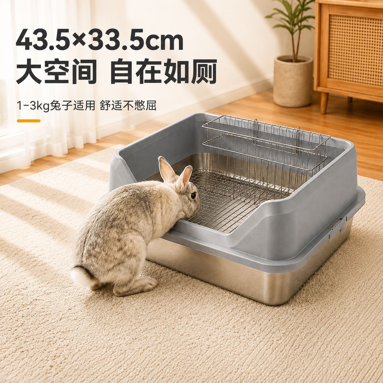 不锈钢大号兔厕带草架防溅