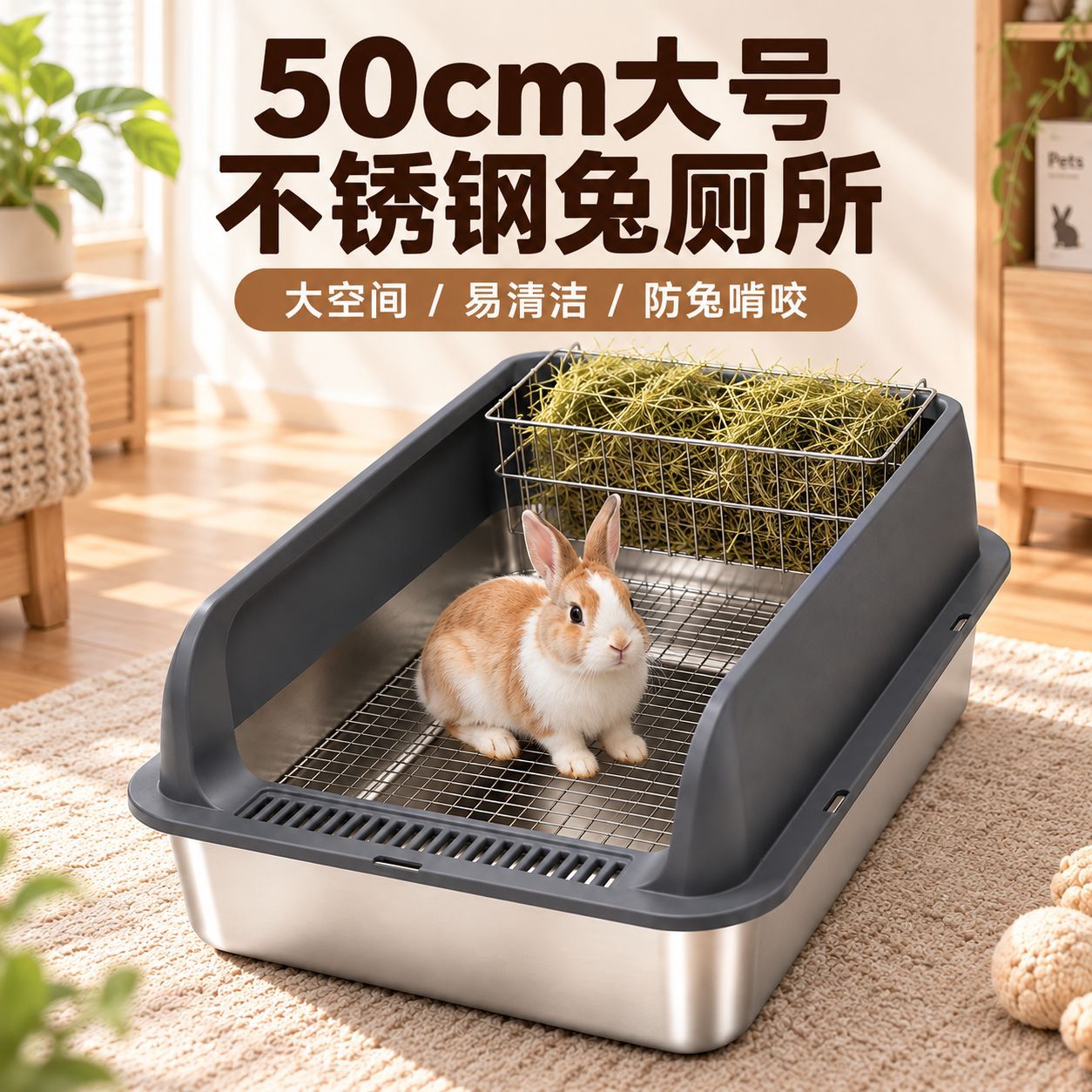 不锈钢防溅防掀翻大号兔便盆