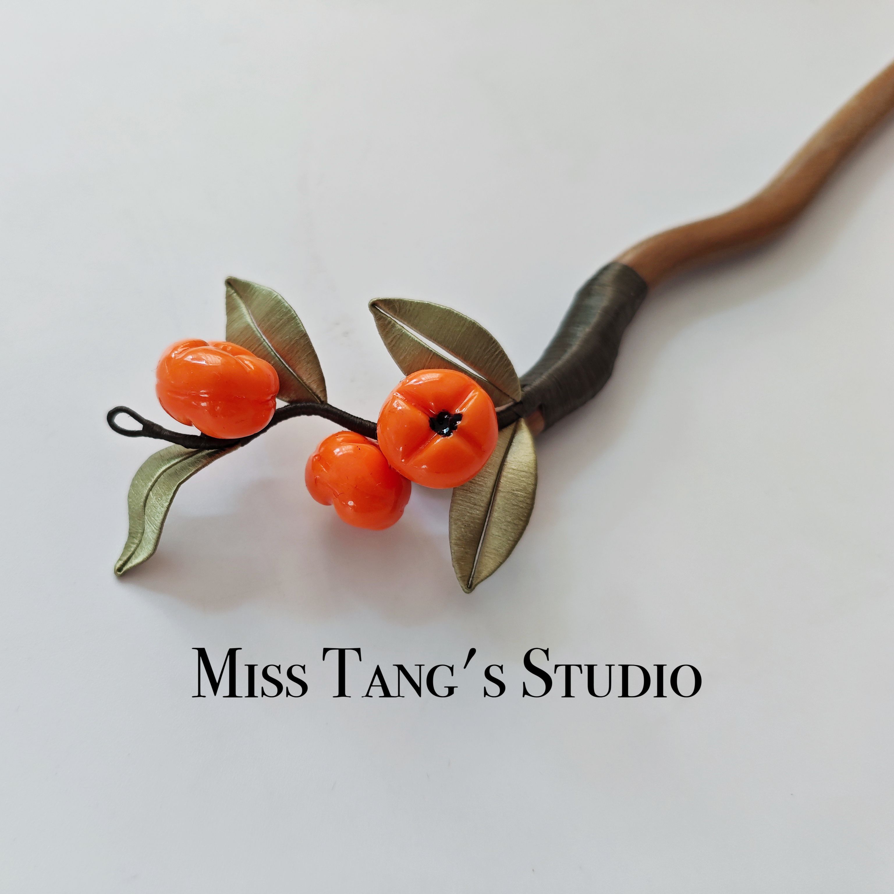 柿柿如意原创绿檀木发簪手作非遗缠丝发饰新中式汉服配饰旗袍发饰