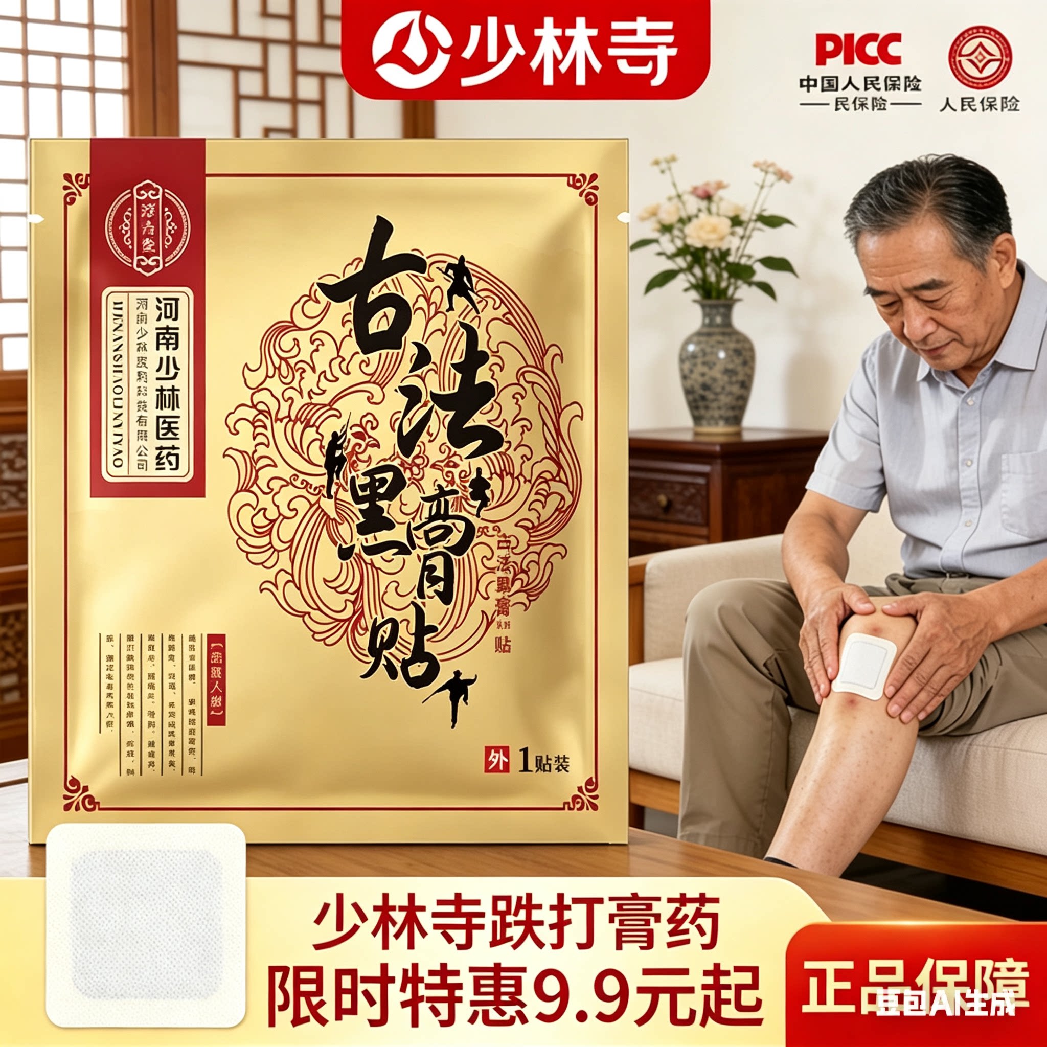 少林黑膏传统古法老黑膏贴颈肩腰腿肩周关节膝盖草本精华热敷温和