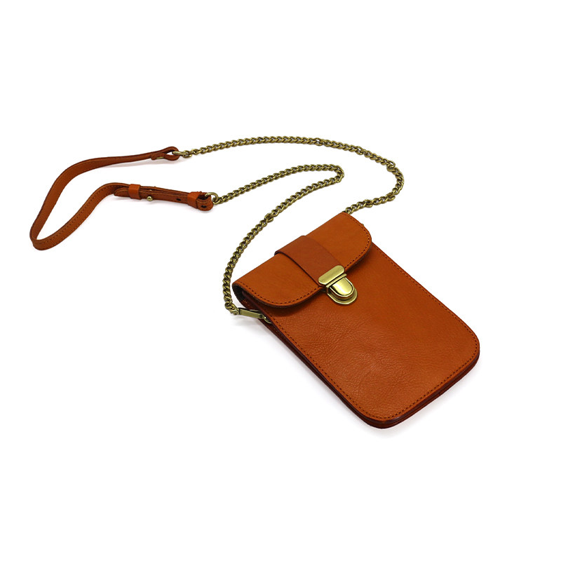 2025年日韩原创头层牛皮手机包女式链条小包包竖款斜挎包单肩包潮