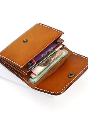 真皮植鞣头层牛皮零钱包短款手工缝线驾驶证卡包名片包硬币包皮夹