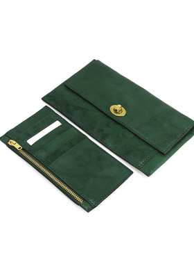 927 头层牛皮子母零钱包复古女式真皮长款手拿包名媛招财卡包手包