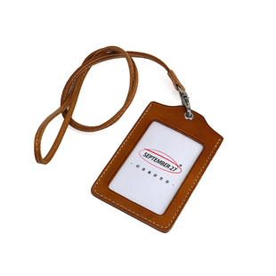 927 头层牛皮卡套真皮复古挂脖工牌挂绳卡包胸牌定制 日韩原创新品