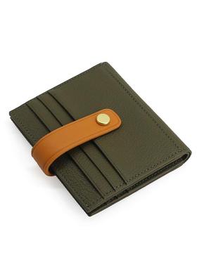 日韩原创山羊皮零钱包女士搭扣卡包真皮复古多卡位撞色短款小钱包