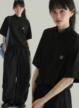 速干面料反光半拉链立领短袖t恤冰丝凉感男女情侣半袖运动上衣t恤