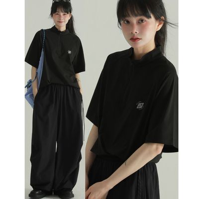 半拉链立领短袖t恤冰丝凉感运动