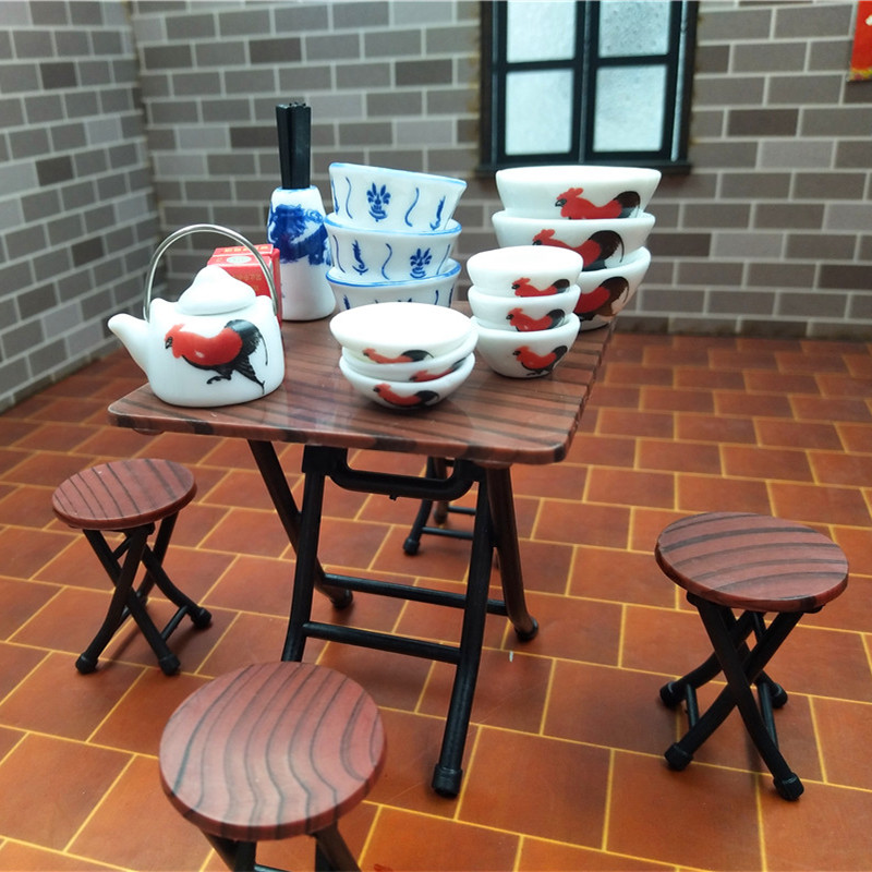 迷你陶瓷小碗公鸡碗娃娃屋碗筷桌面摆件鸡公碗仿真陶瓷壶微缩场景