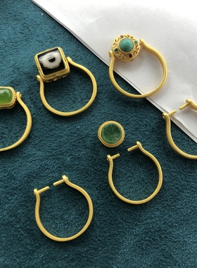 925纯银古法银金色diy卡隔珠戒托