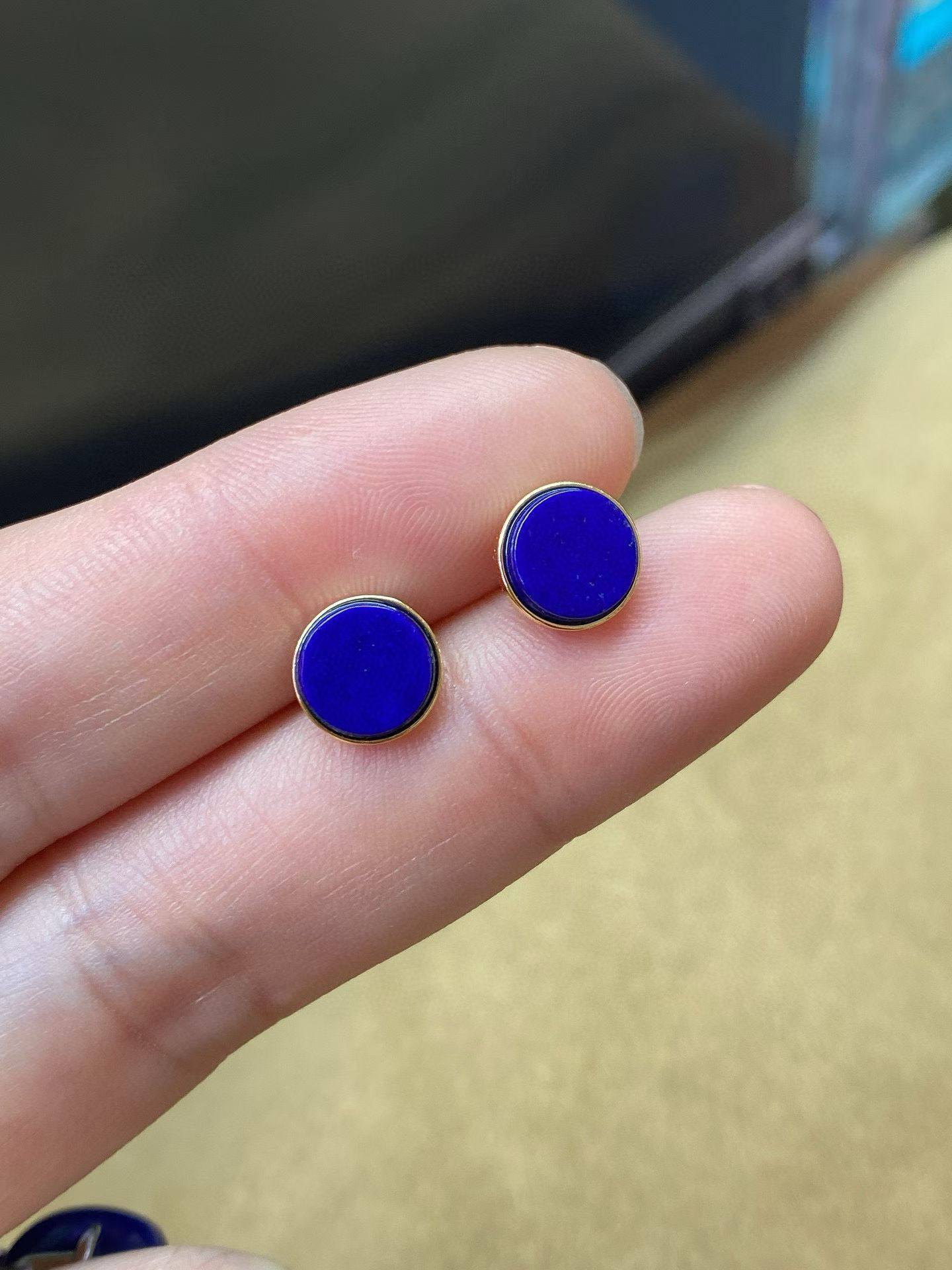 S925纯银镶天然青金石耳钉圆形耳饰品气质简约耳钉,饰品/流行首饰/时尚饰品新,银饰耳饰,淘宝优惠券,粉丝福利购,淘宝优惠卷