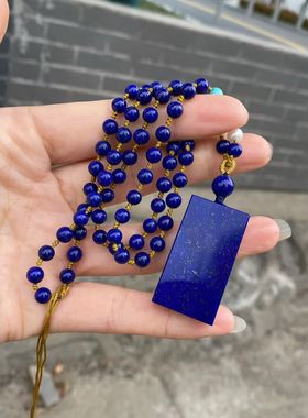 新中式天然青金石无事牌项链吊坠毛衣链气质简约挂坠子送礼物