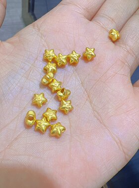 925古法银镀金福字五角星通孔隔珠背云diy穿珠配件6mm