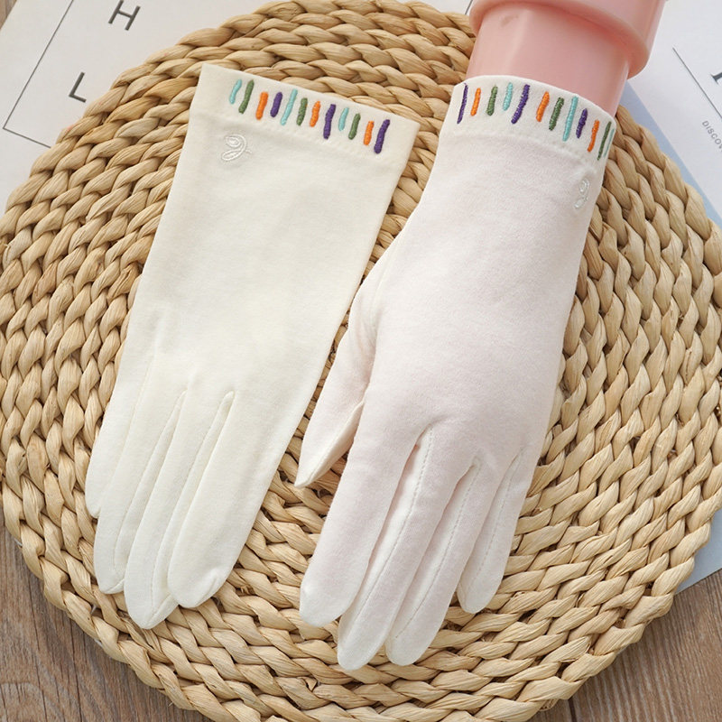 克拉斯卡女士夏季薄款纯棉手套防滑开车吸汗透气防紫外线纯色
