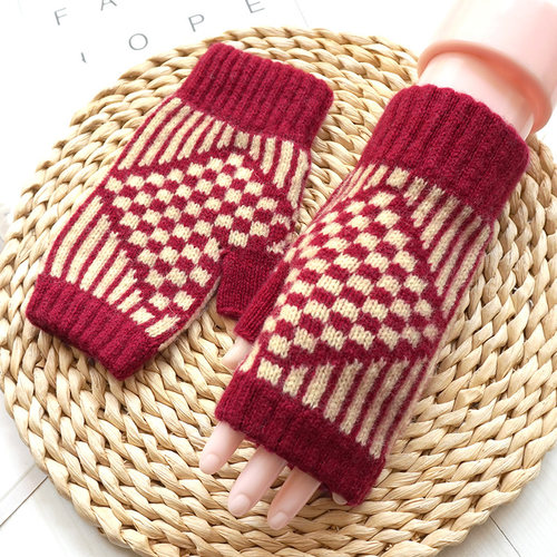 克拉斯卡女羊毛毛线半指触屏手套