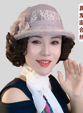 假发一体礼帽女士夏季新款显脸小高贵透气遮阳防晒洋气时尚贵妇帽
