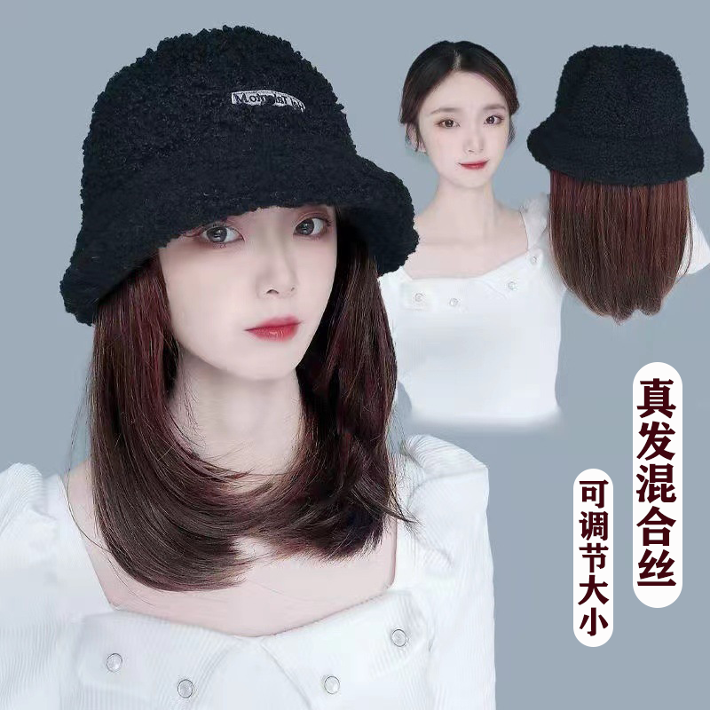 真发混合丝羊羔毛渔夫帽中长发