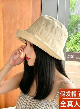 假发帽子锁骨发一体全真人发丝