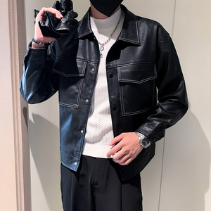 店主风秋冬男士翻领皮衣潮流帅气皮夹克夹克外套男PY21-P125图片