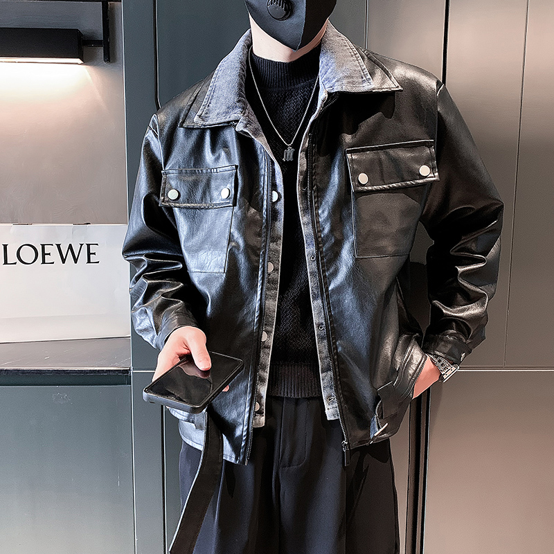 抖音直播社会小伙冬季新款假两件皮衣外套男-PY22-P128-控168，男装皮衣，电商A370