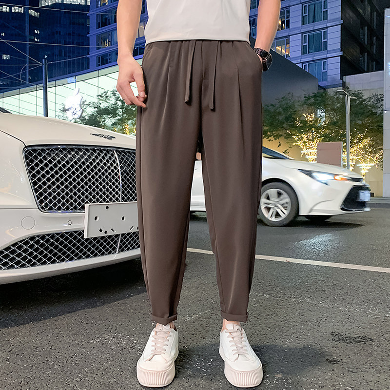 抖音夏季冰丝男士休闲裤九分裤潮流百搭裤子男X698特P45控69,男装休闲裤,电商A370