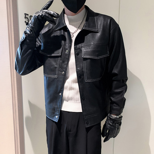 店主风秋冬男士翻领皮衣潮流帅气皮夹克夹克外套男PY21-P125图片