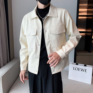 店主风秋冬男士翻领皮衣潮流帅气皮夹克夹克外套男PY21-P125图片