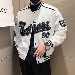 JK26-P98-控138社会小伙秋季新款棒球服机车服夹克外套男 白1图片