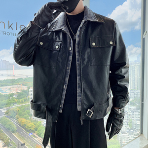 抖音社会小伙冬季新款假两件皮衣外套男-PY22-P128-控168图片