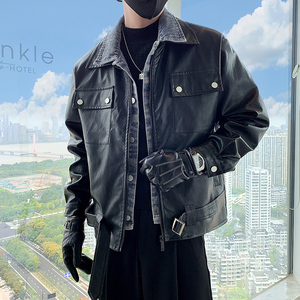 抖音社会小伙冬季新款假两件皮衣外套男-PY22-P128-控168图片