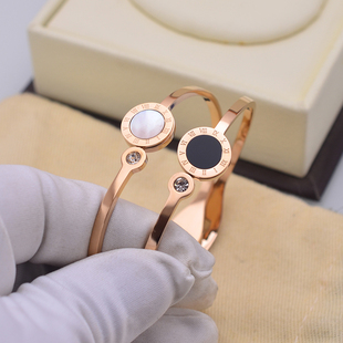 玫瑰金钛钢手镯女贝壳罗马韩版简约学生百搭手环个性数字手链