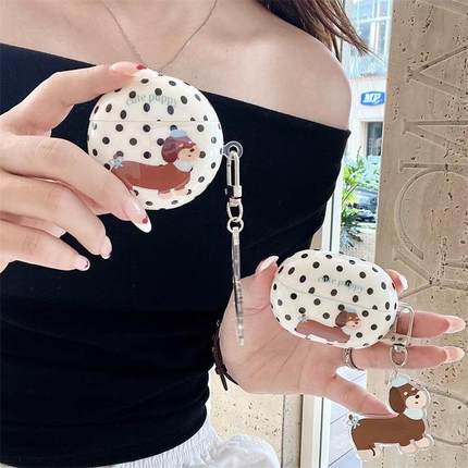 日韩卡通波点腊肠狗适用华为freebudsPro3保护套se2/se3无线蓝牙耳机壳free clip防摔硬壳5i/6i可爱女5代4e壳