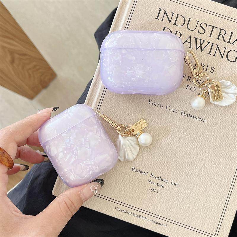 创意紫色贝壳纹适用苹果4代无线蓝牙耳机壳女款AirPodsPro2保护套简约高级AirPods1/2代3代防摔盒个性五代潮,3C数码配件,耳机保护套,淘宝优惠券,粉丝福利购,淘宝优惠卷