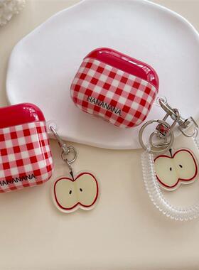 创意红色格子适用苹果AirPodsPro2保护套1/2代Pro3蓝牙耳机壳AirPods4代防摔盒ins风个性AirPods3代壳子5代女