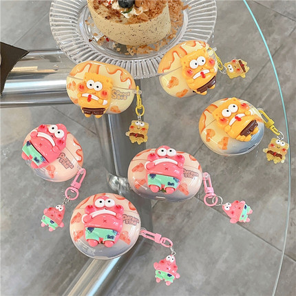 卡通立体海绵宝宝派大星适用华为4e/5/6蓝牙耳机壳freebudspro3保护套6i趣味5i防摔pro4情侣free clip硬壳se2