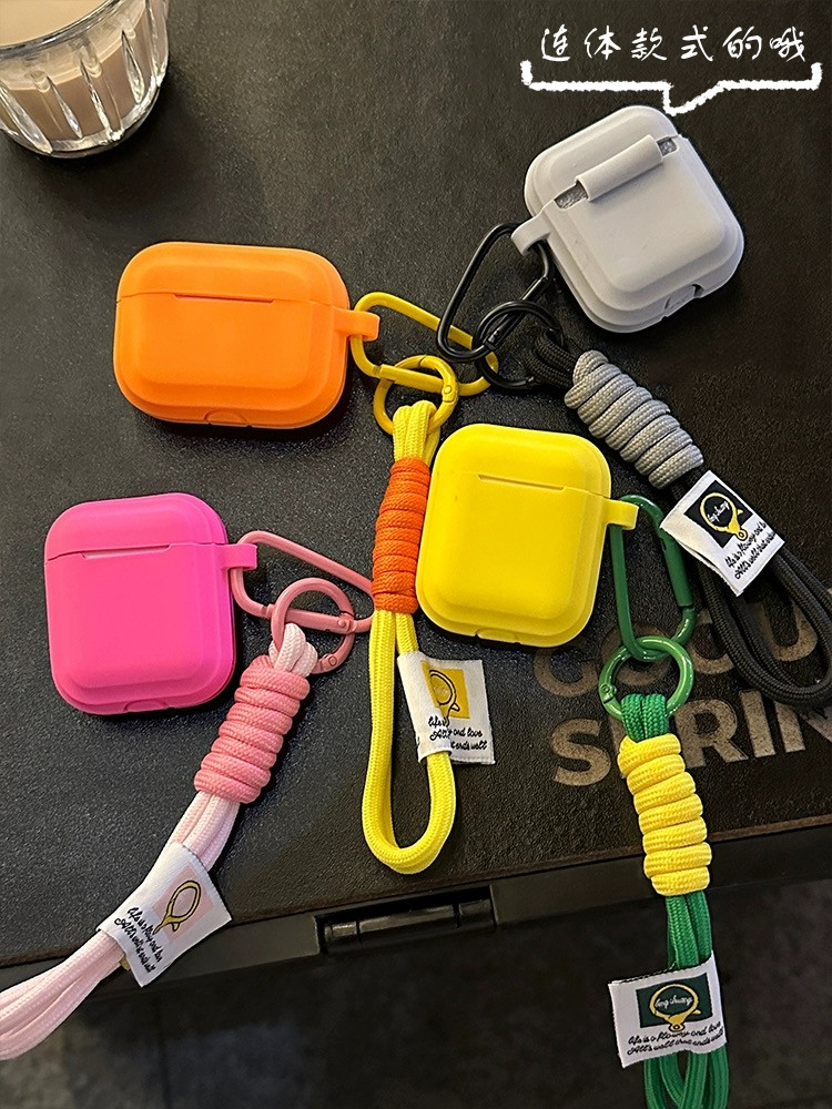 夏日小清新马卡龙纯色苹果AirPods4硅胶壳适用AirPods3蓝牙耳机壳1/2代防摔手绳airpodspro3保护套5代软小众