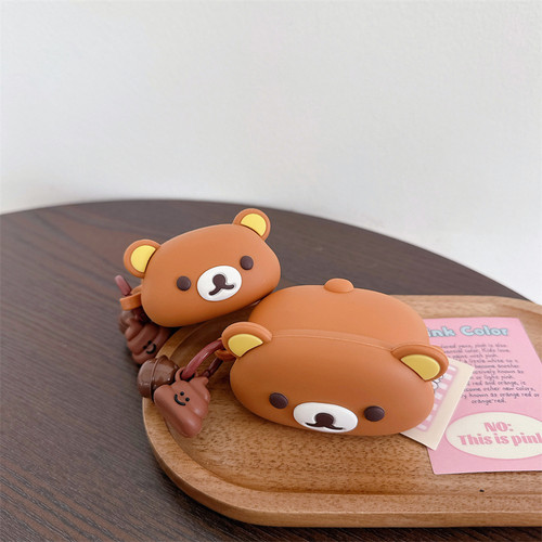 日韩可爱情侣趴趴轻松熊适用苹果3代蓝牙耳机壳四代AirPodsPro2硅胶软壳AirPods三代保护套卡通2代防摔盒五代