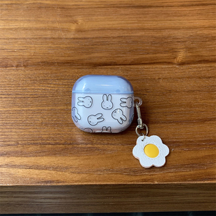 ins风线条米菲兔适用AirPodsPro二代耳机壳Pro3苹果无线蓝牙保护套三代防摔壳卡通可爱AirPods4软壳女款5代潮