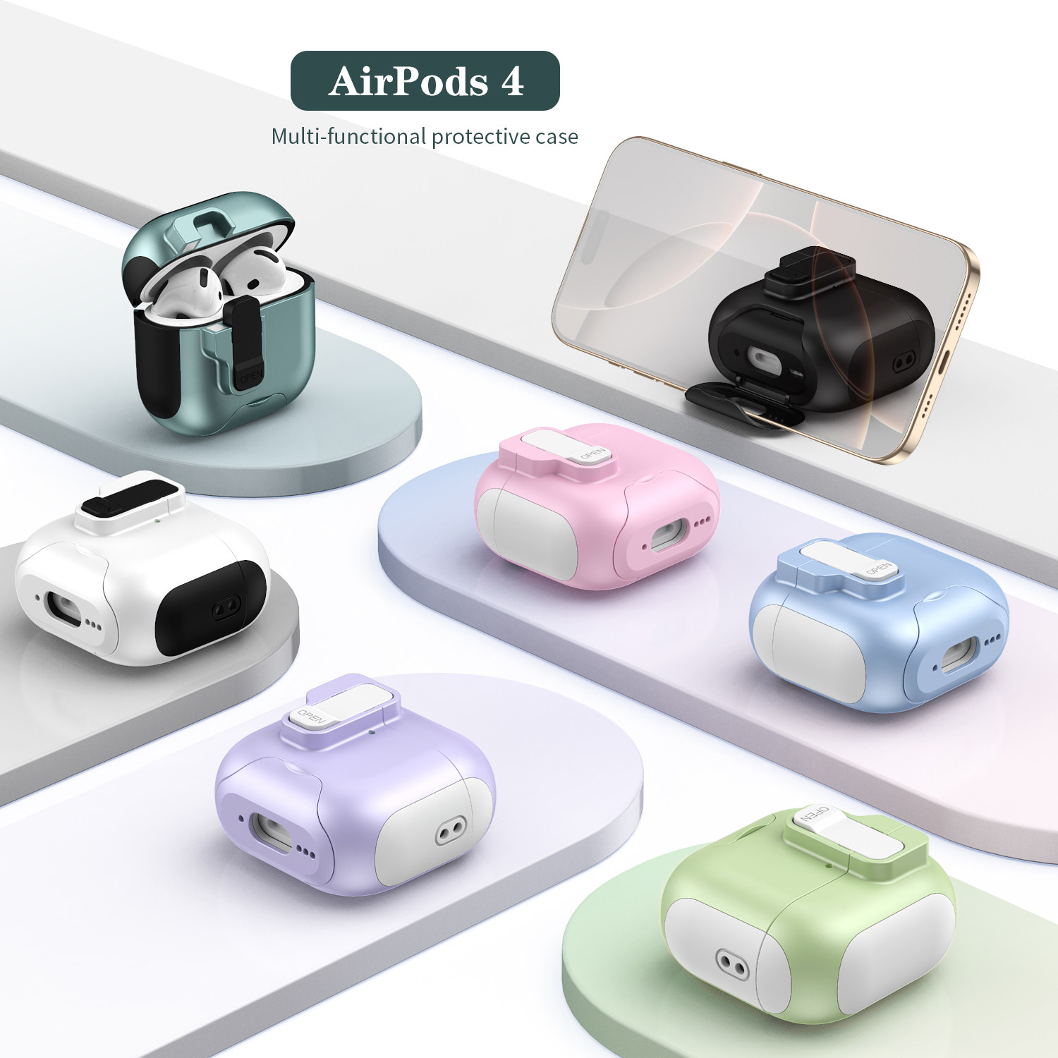 高级糖果色AirPods4无线蓝牙耳机壳适用苹果AirPodsPro3代保护套四代降噪版防摔壳AirPodsPro2自动弹盖5代Pro
