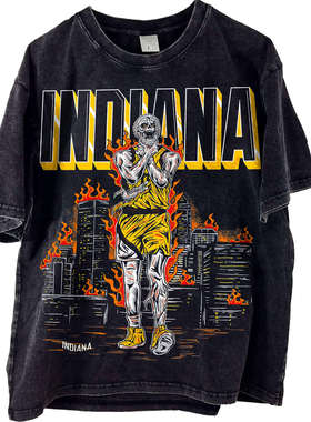 Haliburton 美式小领口重磅骷髅暗黑篮球哈里伯顿球星印花短袖T恤