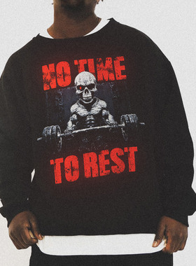 no time to best 美式复古做旧渐变运动休闲健身宽松大码宽松卫衣