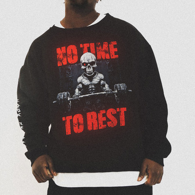 no time to best 美式复古做旧渐变运动休闲健身宽松大码宽松卫衣