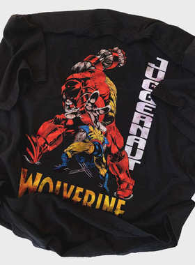 Juggernaut VS 金刚狼 红坦克 漫威美式动漫卡通重磅复古短袖T恤