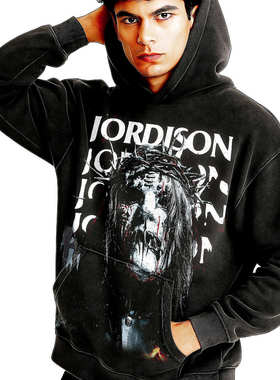 秋冬 Joey Jordison 450克美式暗黑摇滚大码宽松做旧水洗连帽卫衣