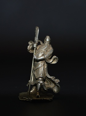 古玩白铜关公铜像武财神装饰摆件