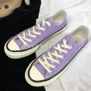 系带休闲鞋 甜美风浅紫色低帮帆布鞋 2026新款 透气百搭学生板鞋 韩版